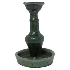 Antique Chinese Ceramic 'Shiwan' Oil Lamp / Candle Holder, Green Glaze, c. 1900