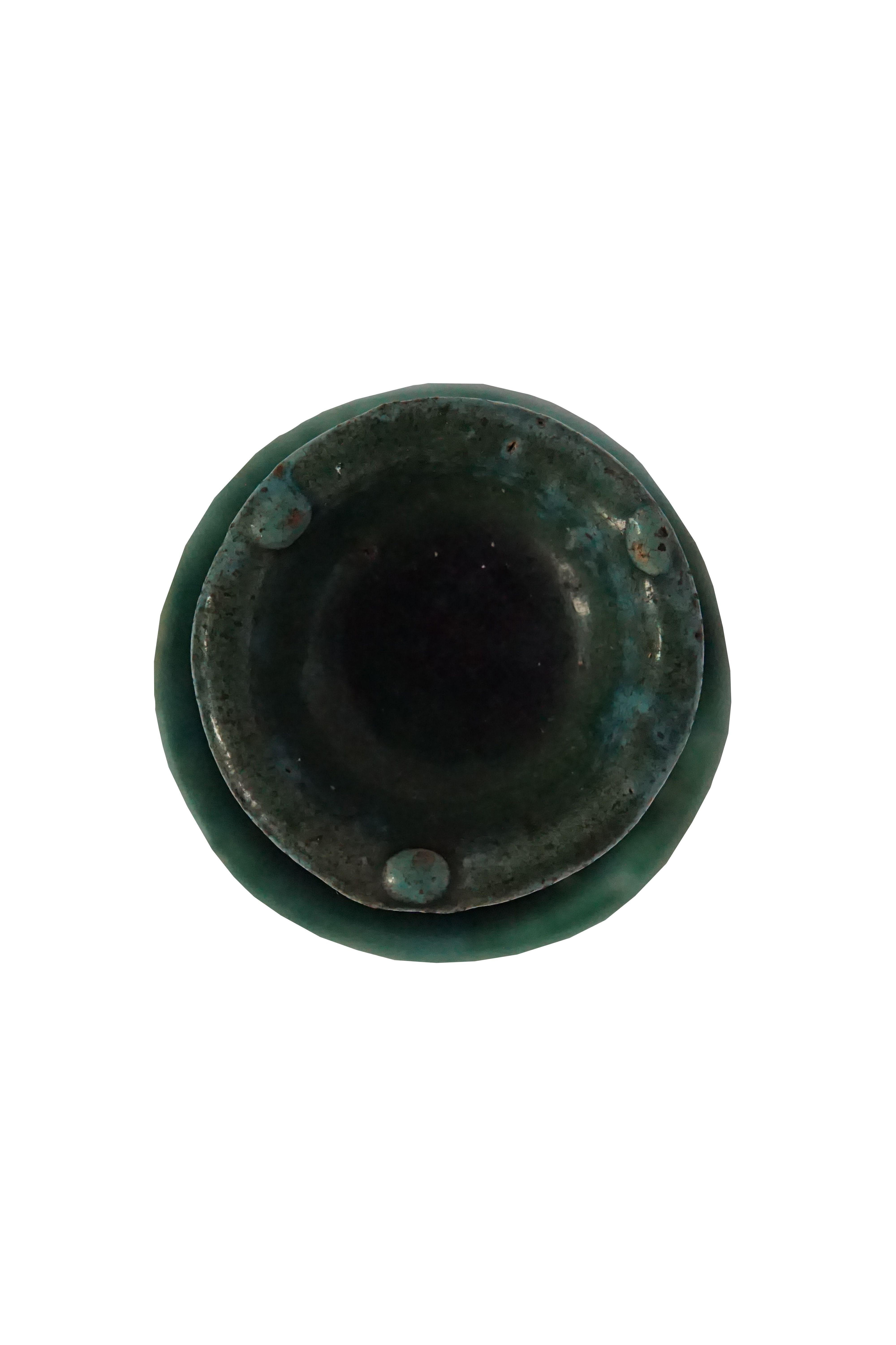 Glazed Chinese Ceramic 'Shiwan' Oil Lamp / Candle Holder, Green Glaze, c. 1950 For Sale