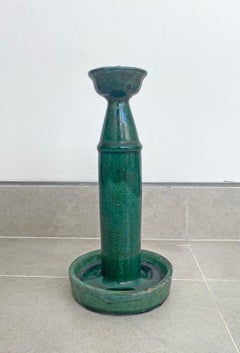 Chinese Ceramic 'Shiwan' Oil Lamp / Candleholder, Green Glaze, c. 1900
