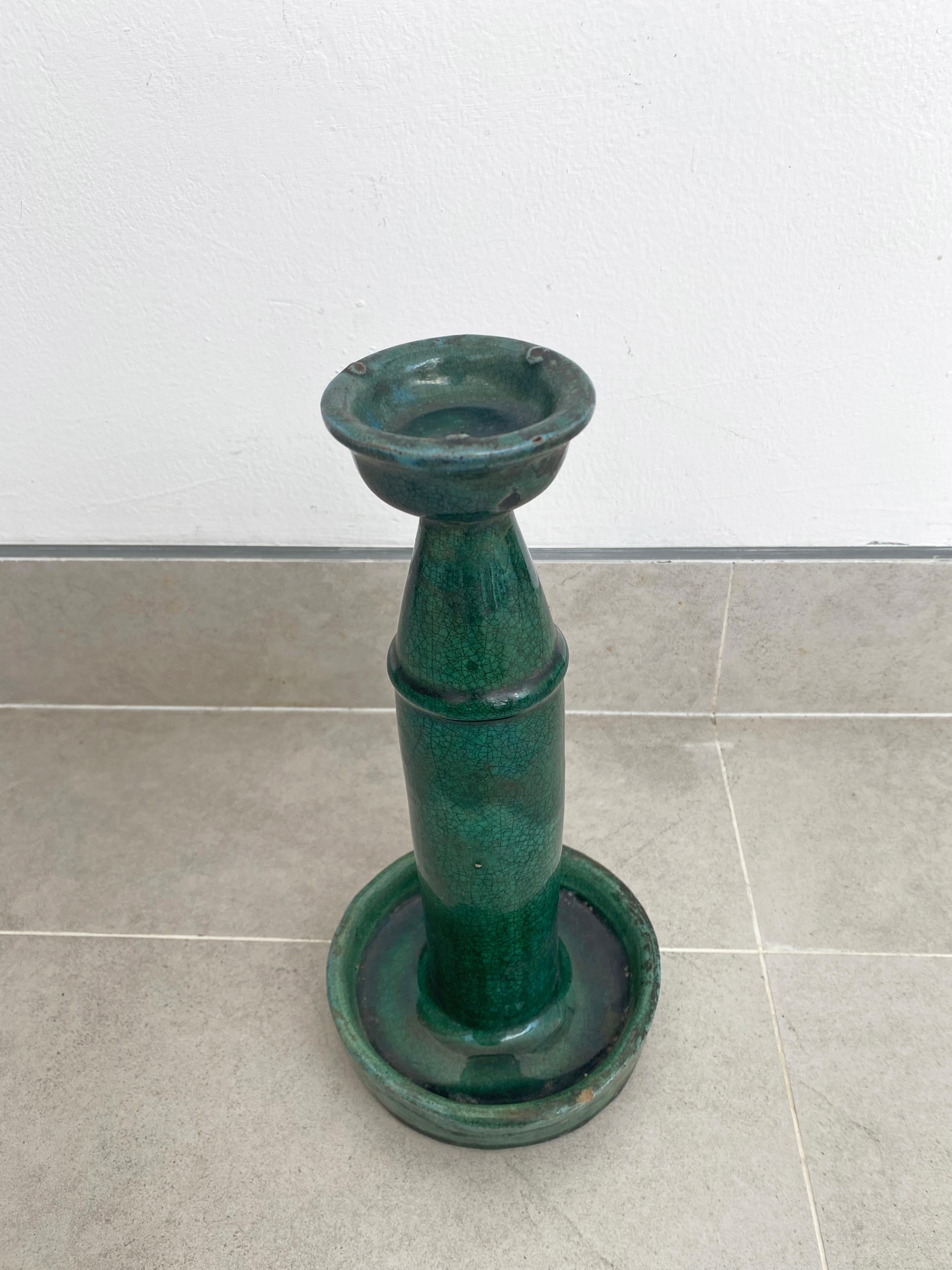 Other Chinese Ceramic 'Shiwan' Oil Lamp / Candleholder, Green Glaze, c. 1900 For Sale