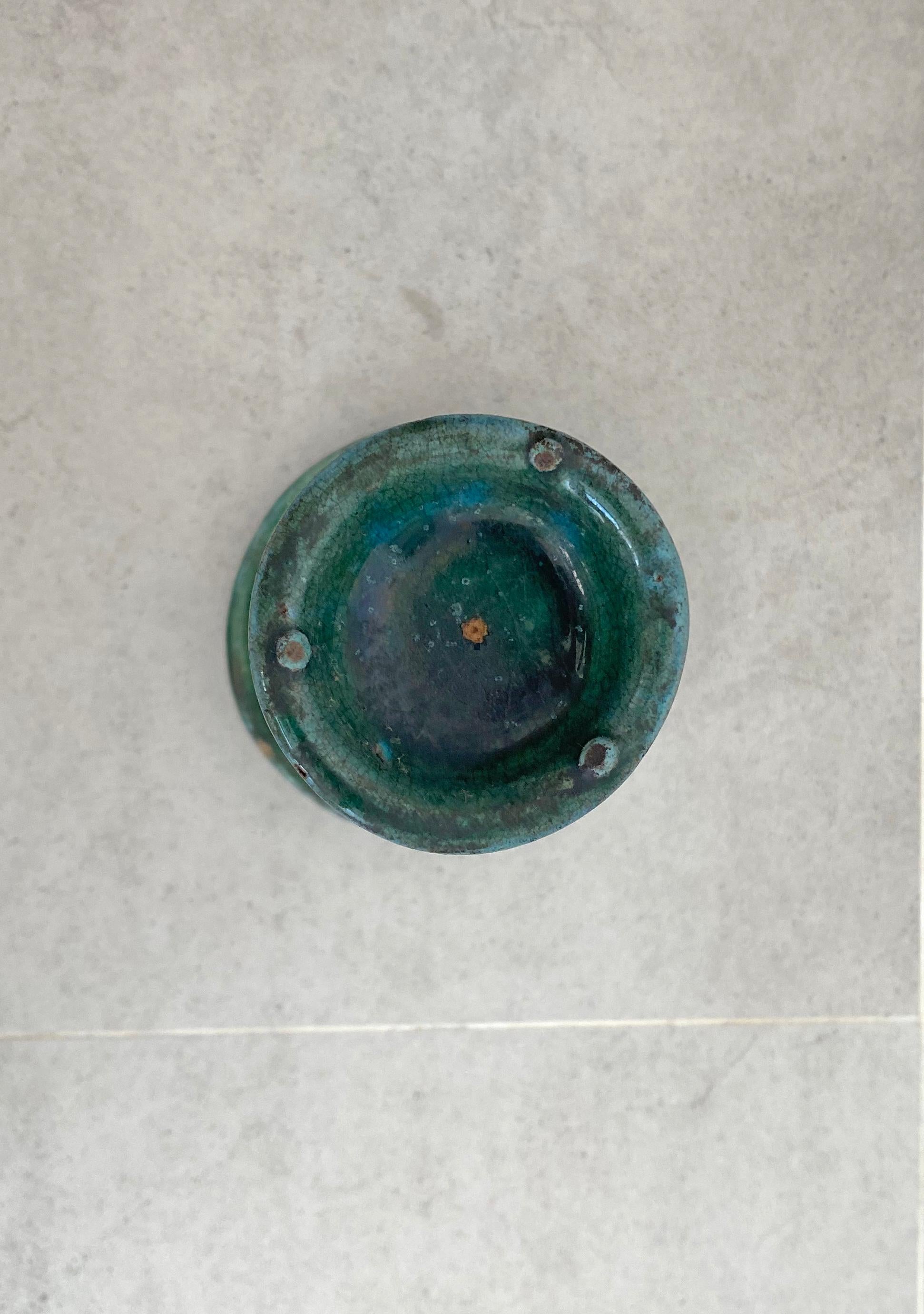 Glazed Chinese Ceramic 'Shiwan' Oil Lamp / Candleholder, Green Glaze, c. 1900 For Sale