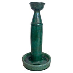 Antique Chinese Ceramic 'Shiwan' Oil Lamp / Candleholder, Green Glaze, c. 1900