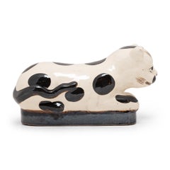 Chinese Ceramic Spotted Cat Headrest, c. 1900