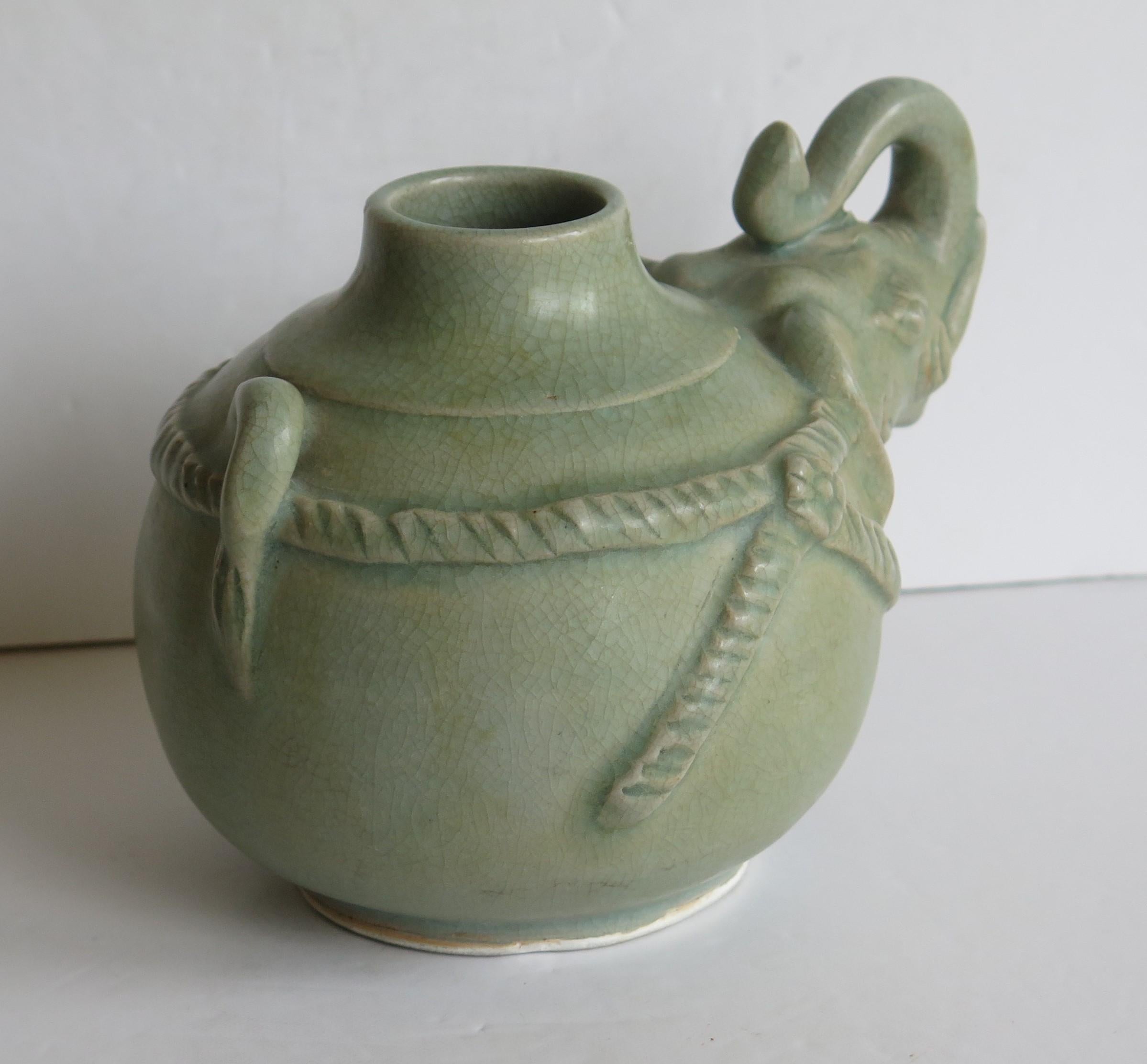 Chinese Export Chinese Ceramic Teapot Elephant shape Celadon Glaze, Mid 20th Century For Sale