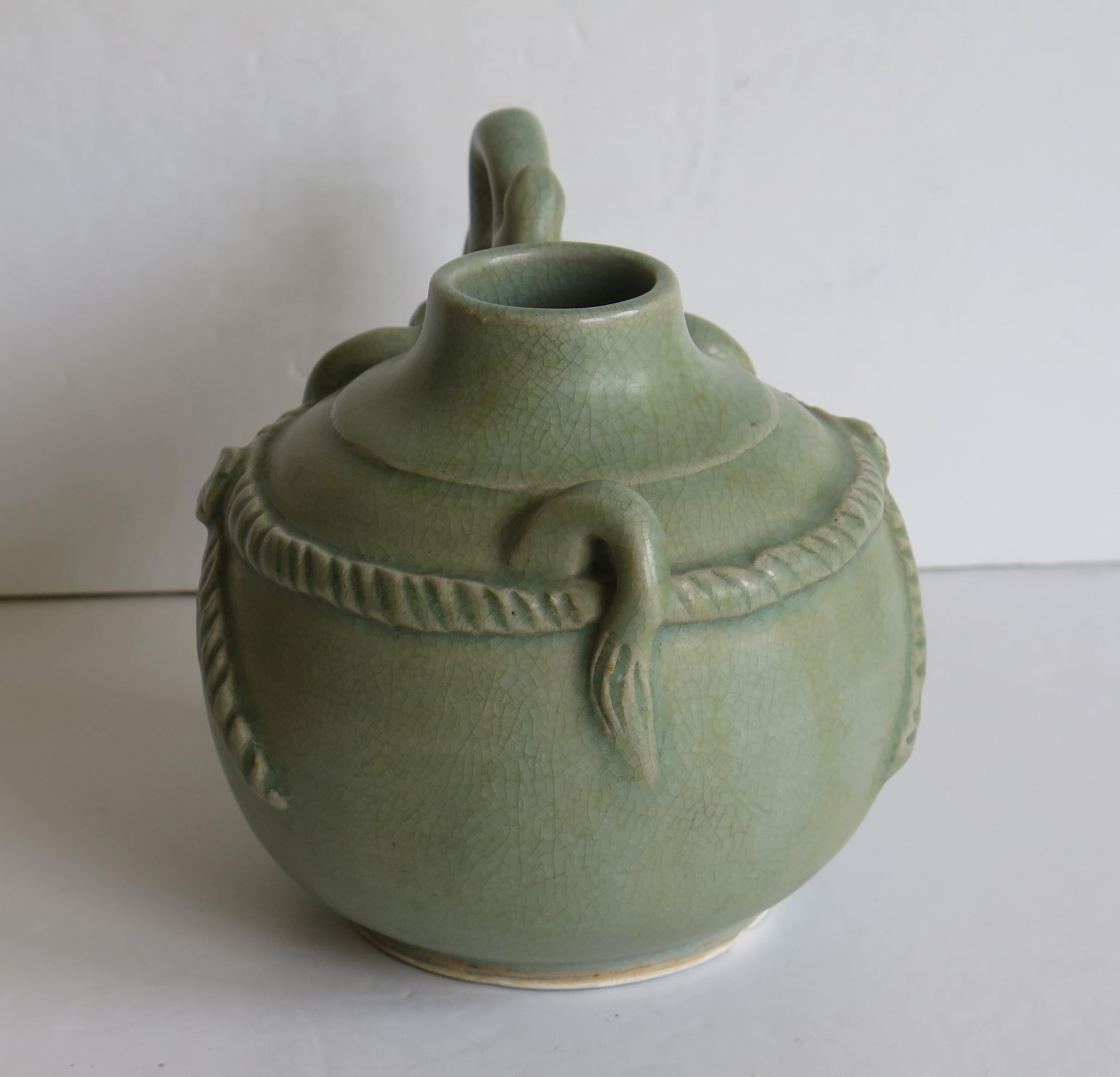 Hand-Crafted Chinese Ceramic Teapot Elephant shape Celadon Glaze, Mid 20th Century For Sale