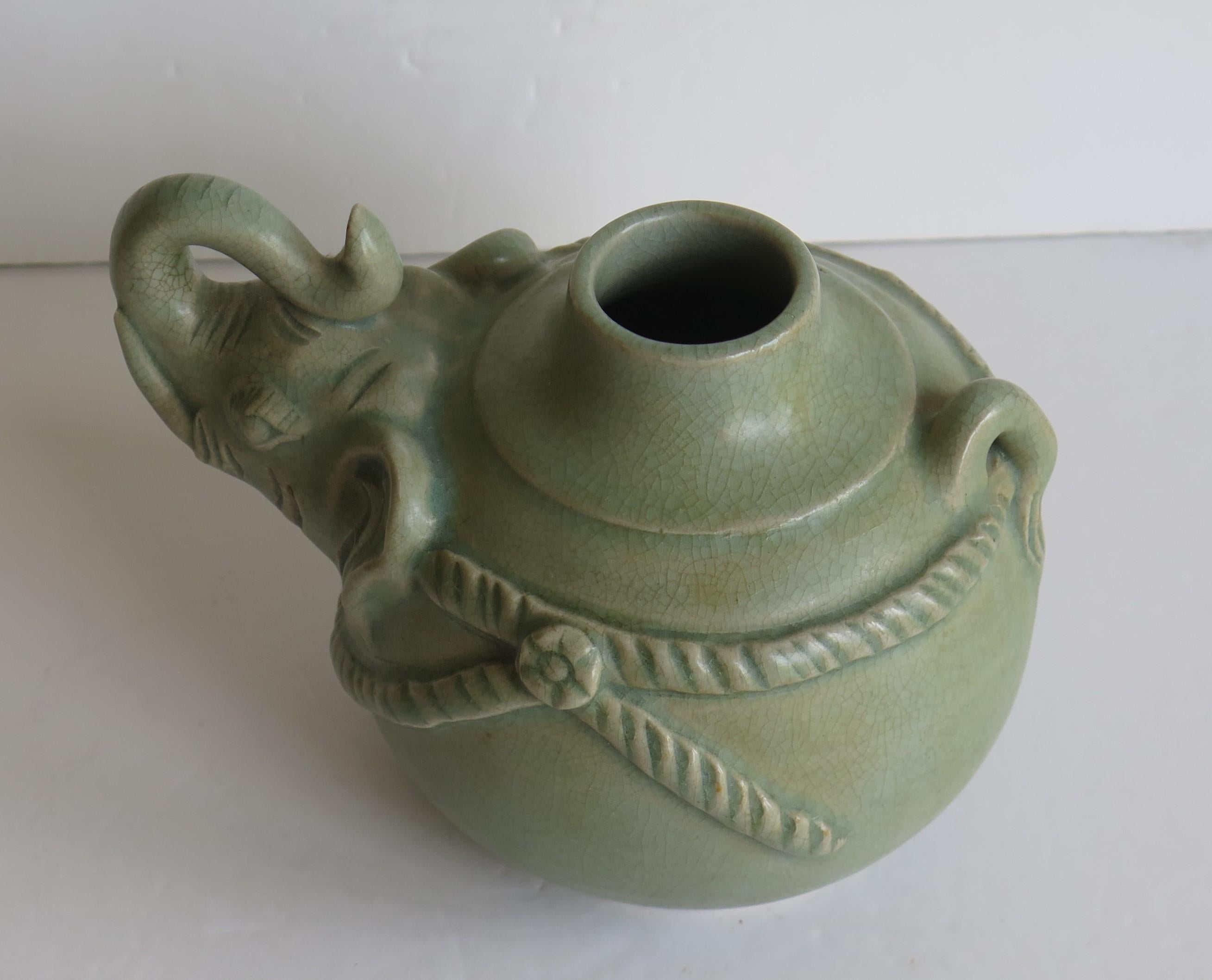 Chinese Ceramic Teapot Elephant shape Celadon Glaze, Mid 20th Century For Sale 1