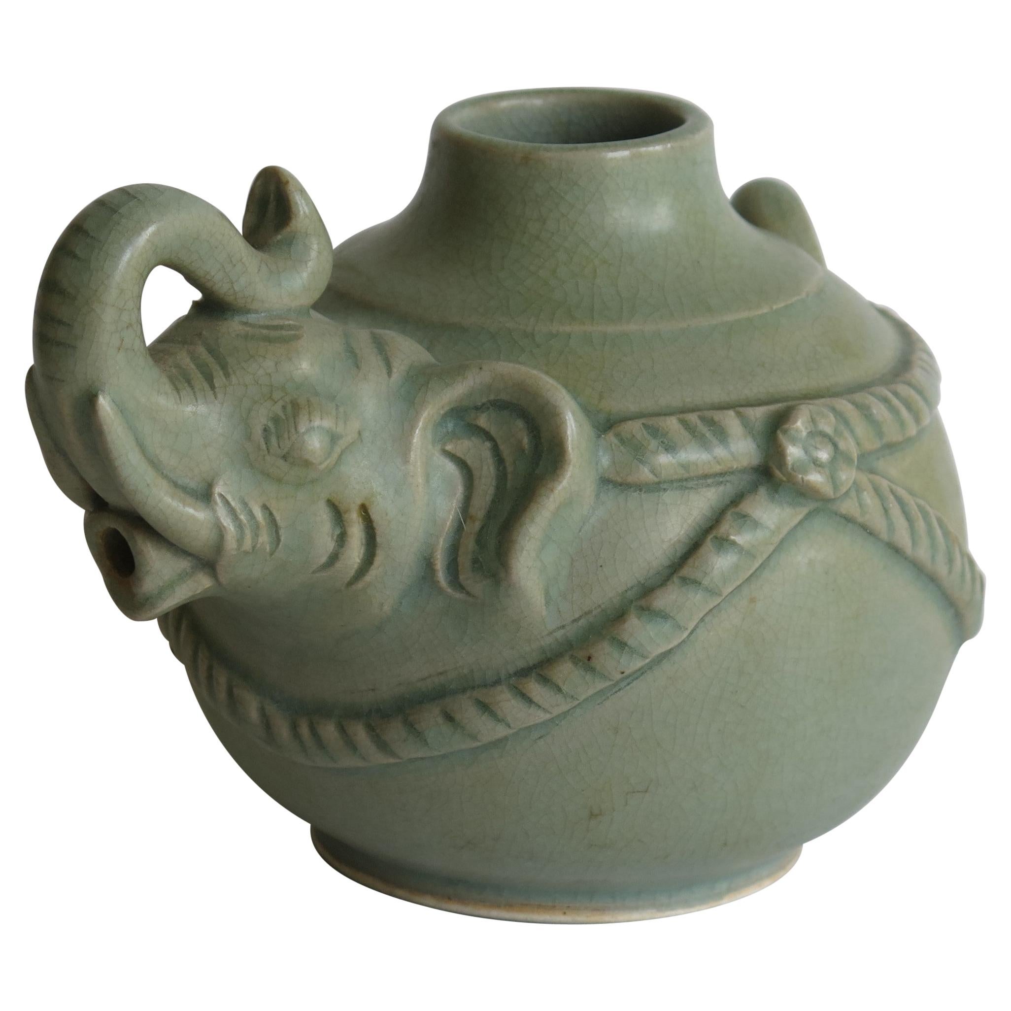 Chinese Ceramic Teapot Elephant shape Celadon Glaze, Mid 20th Century
