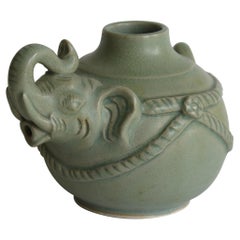 Vintage Chinese Ceramic Teapot Elephant shape Celadon Glaze, Mid 20th Century