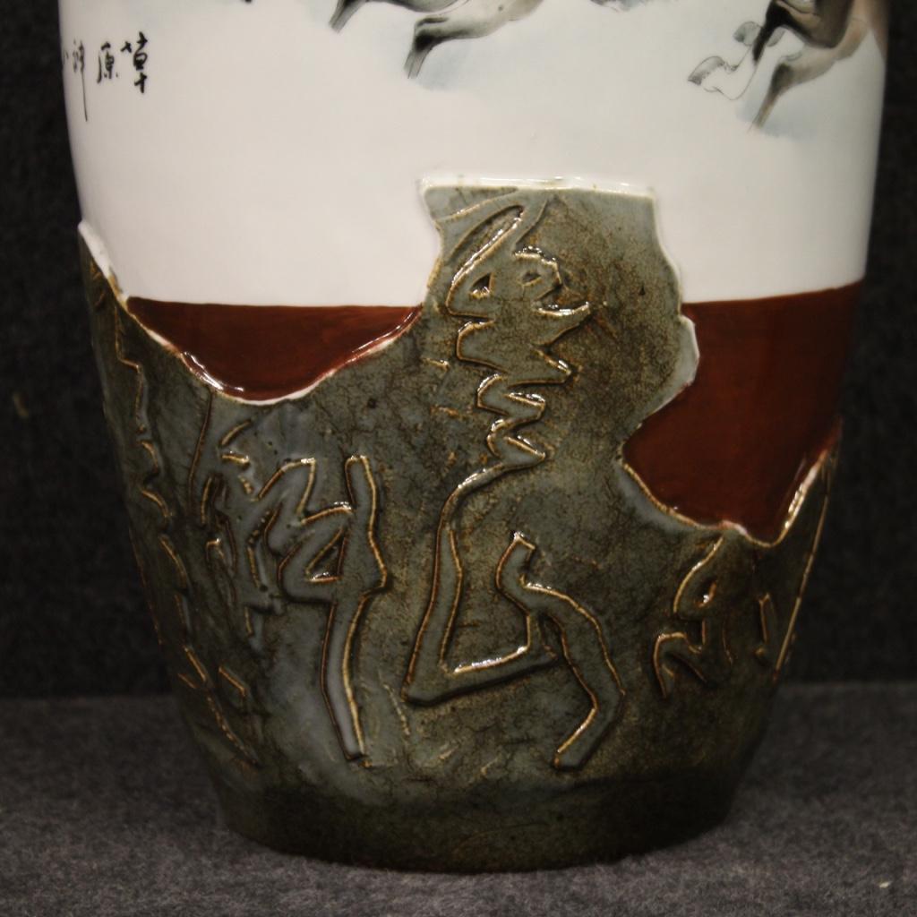 Chinese Ceramic Vase Painted with Horses, 21st Century In Good Condition For Sale In London, GB