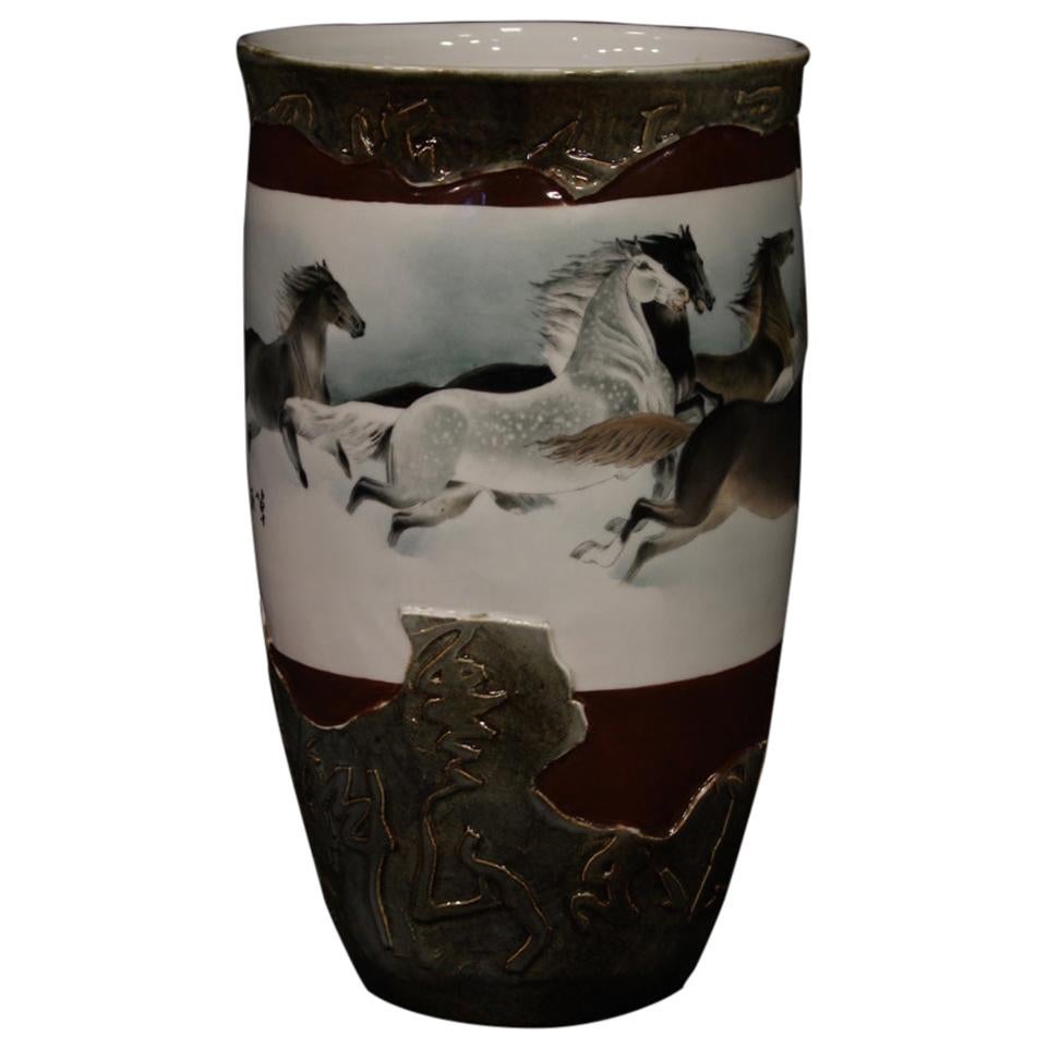 Chinese Ceramic Vase Painted with Horses, 21st Century For Sale