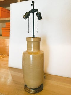 Chinese Ceramic Vase Table Lamp in Mustard Yellow Glaze