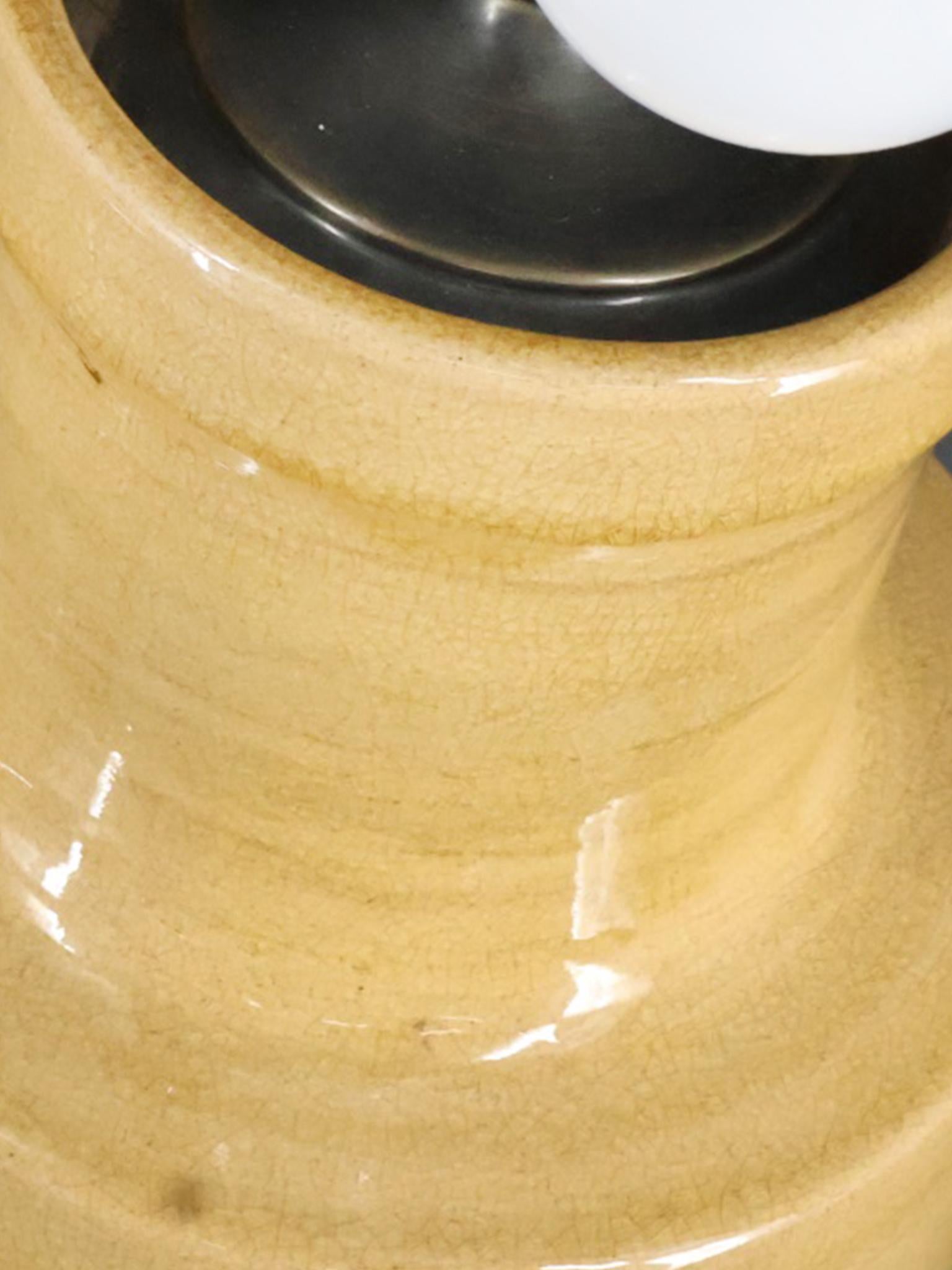 Brass Chinese Ceramic Vase Table Lamp in Mustard Yellow Glaze