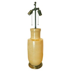 Chinese Ceramic Vase Table Lamp in Mustard Yellow Glaze