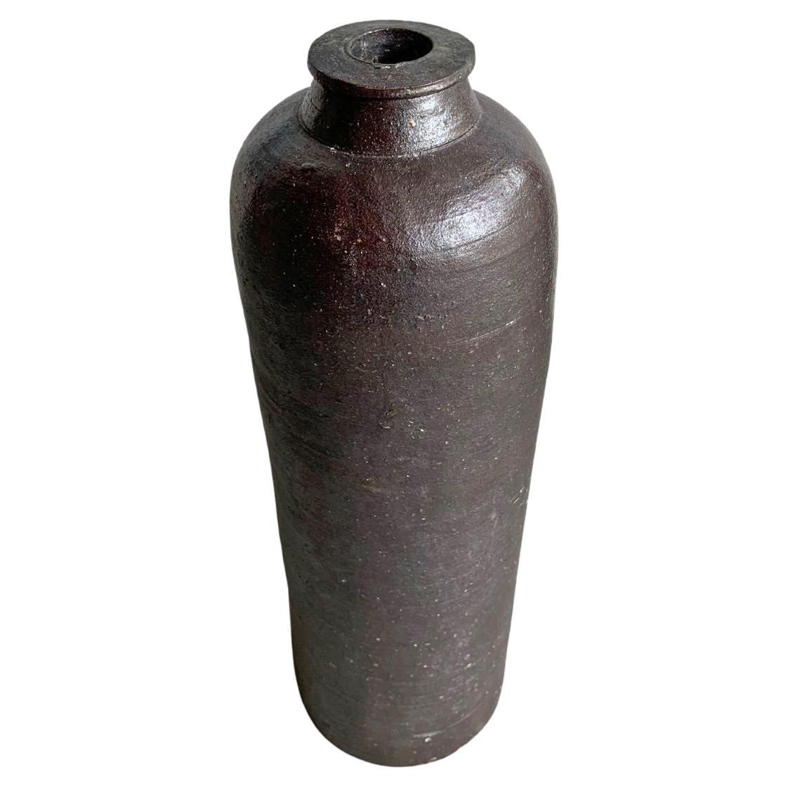 Chinese Ceramic Wine Bottle with Dark Brown Glaze, 18th Century For Sale