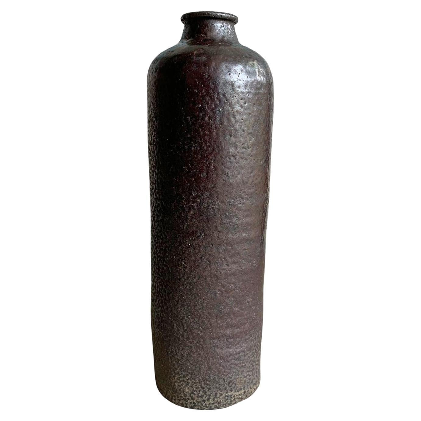 Chinese Ceramic Wine Bottle with Dark Brown Glaze, 18th Century For Sale