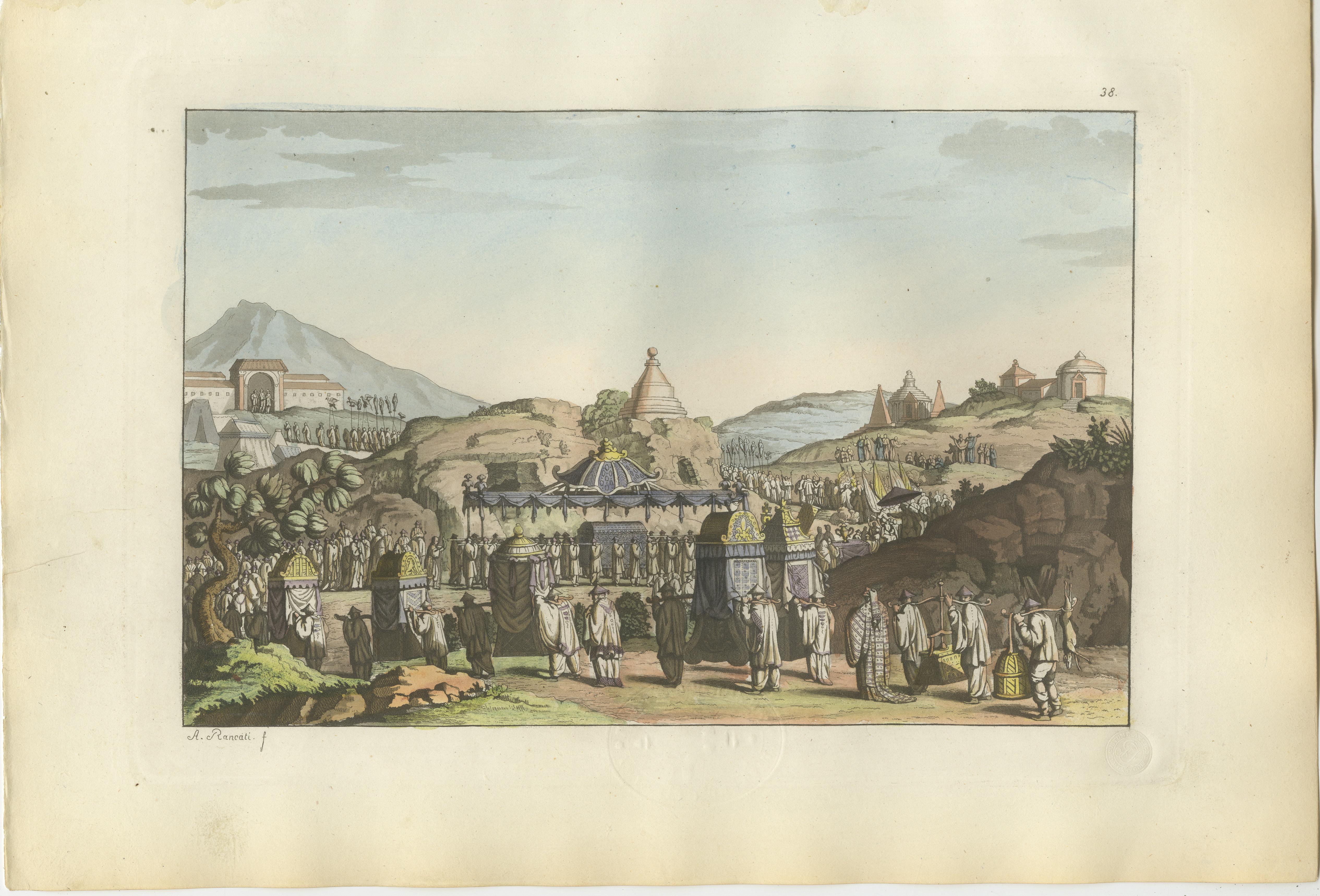 Chinese Ceremonial Processions, Hand-Colored Engravings from Ferrario, 1815