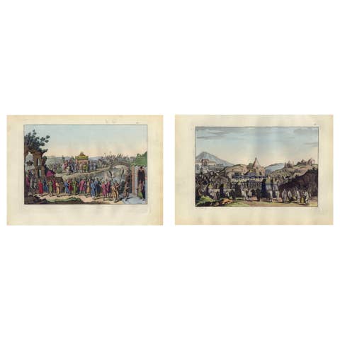 Chinese Ceremonial Processions, Hand-Colored Engravings from Ferrario, 1815