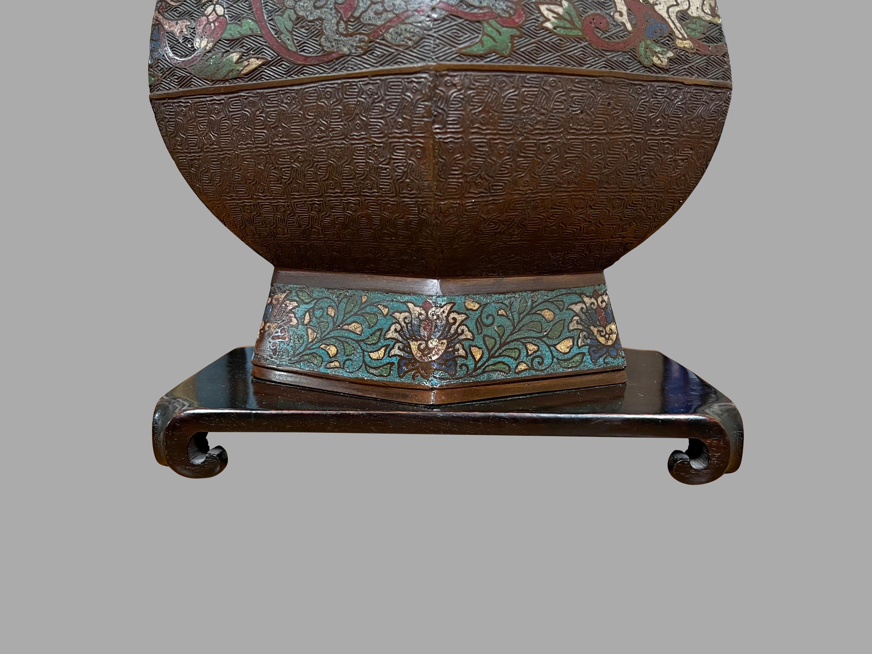 20th Century Chinese Bronze Champleve Table Lamp with Stylized  Elephant Head Handles For Sale