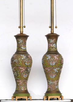 Chinese Champlevé, Cloisonné Lamps