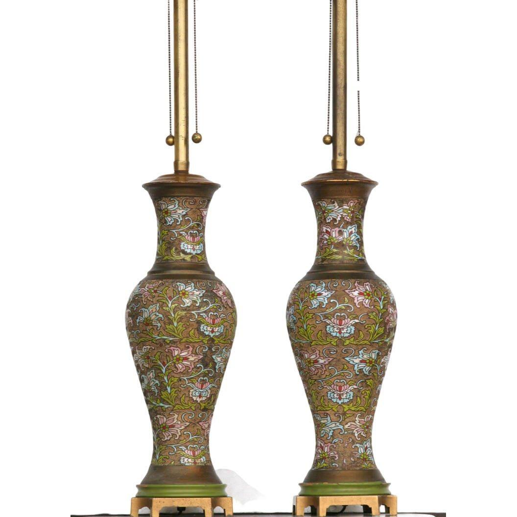 Chinese Champlevé, Cloisonné Lamps In Good Condition For Sale In Van Nuys, CA