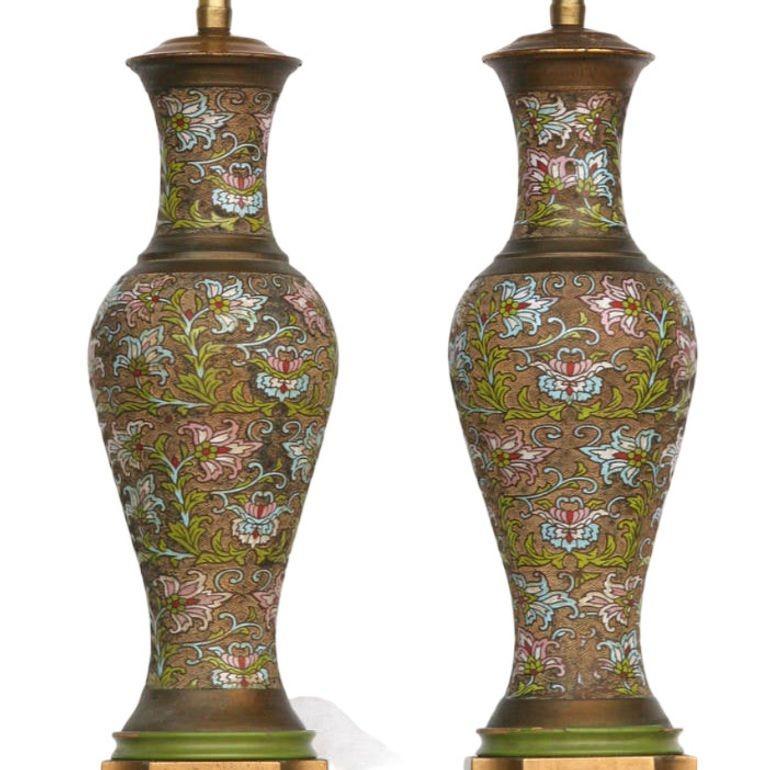 Chinese Champlevé, Cloisonné Lamps In Good Condition For Sale In Van Nuys, CA