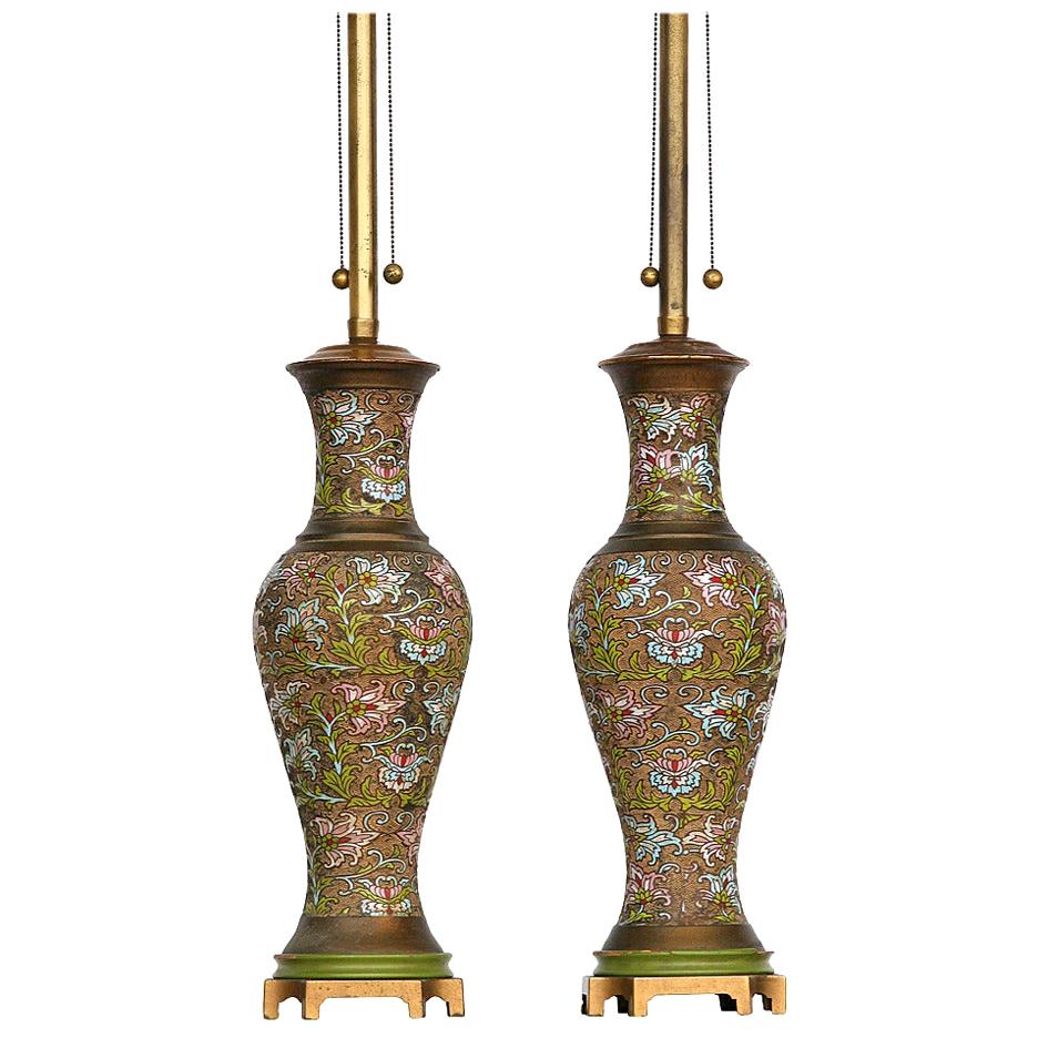 Lampes chinoises en champlevé et cloisonné