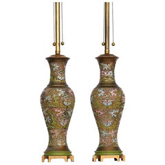 Chinese Champlevé, Cloisonné Lamps