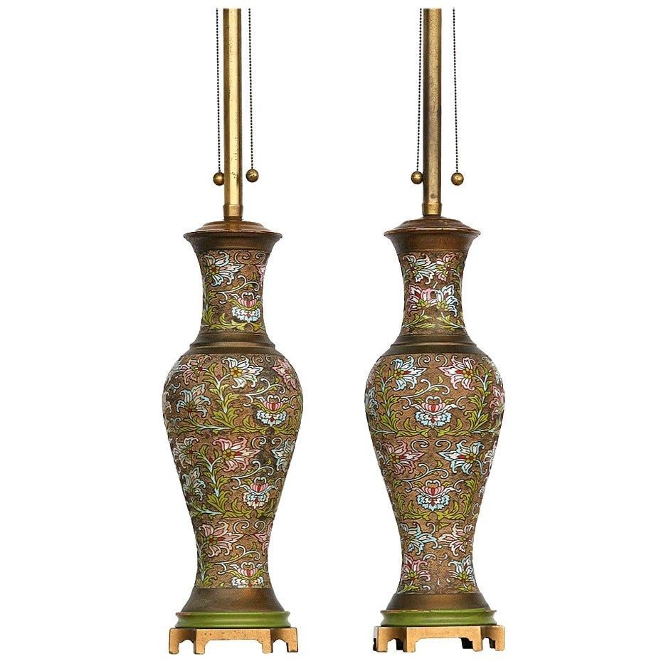 Japanese Champlevé, Cloisonné Lamps, Chinese Style  For Sale