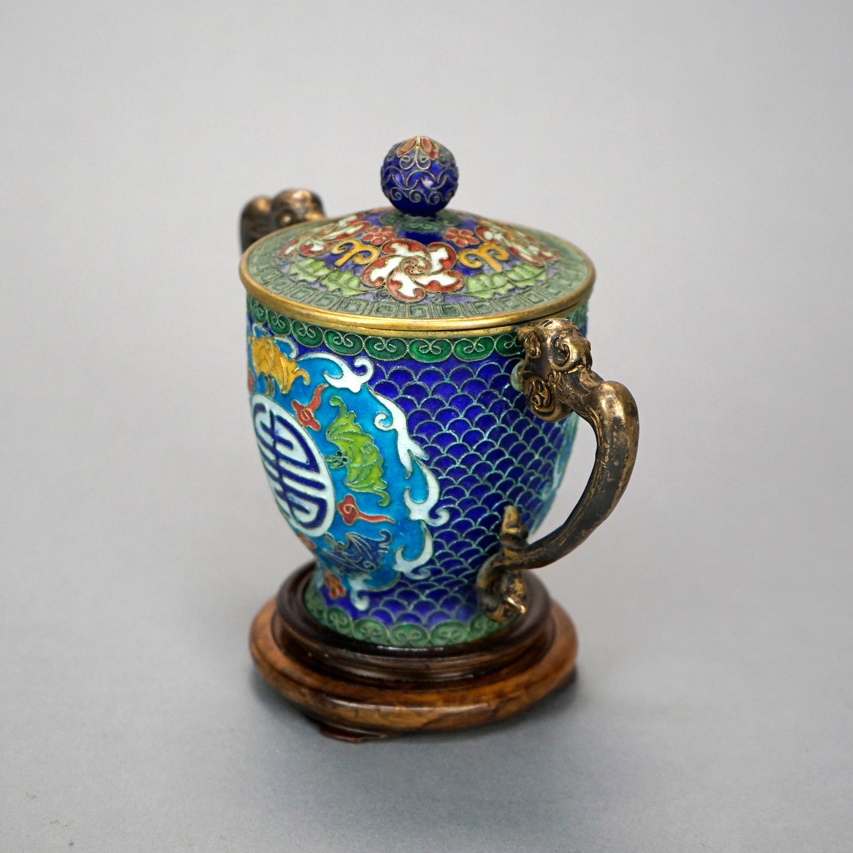 Chinese Champlevé Covered Good Luck Urn with Figural Handles 20th C In Good Condition In Big Flats, NY