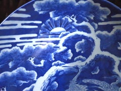 Japanese Deep Blue Charger Meiji Period with Mythical Creatures