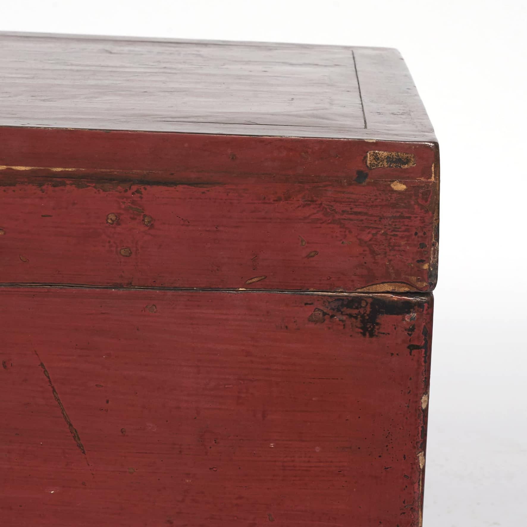 Elm Chinese Chest with Original Red Lacquer, Jiangsu, 1850-1870