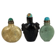 Chinese Chickenbone, Horn, and Turquoise Snuff Bottles, Set of Three