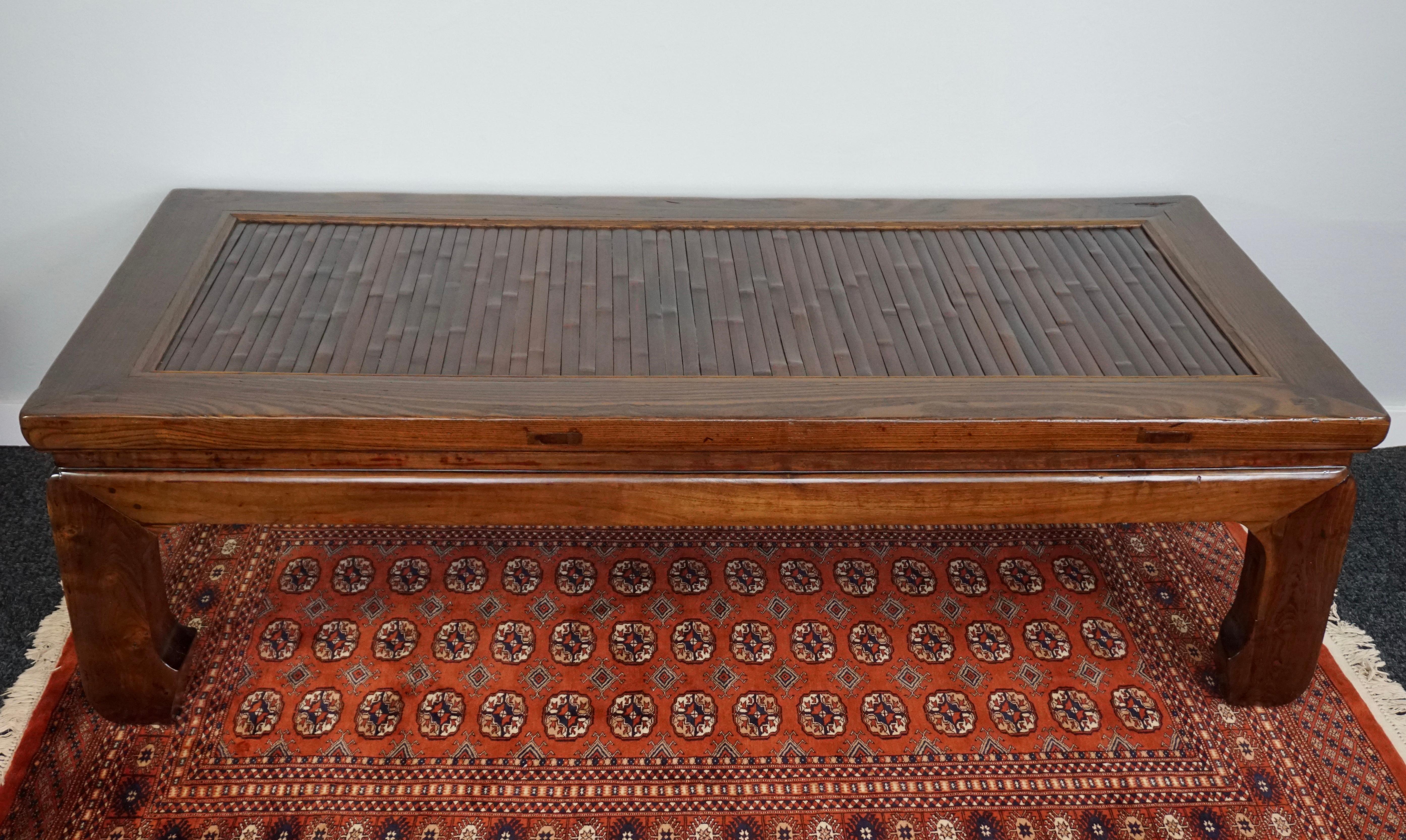 Hand-Crafted Chinese Ching Dynasty Elm Wood Opium Bed Coffee Table