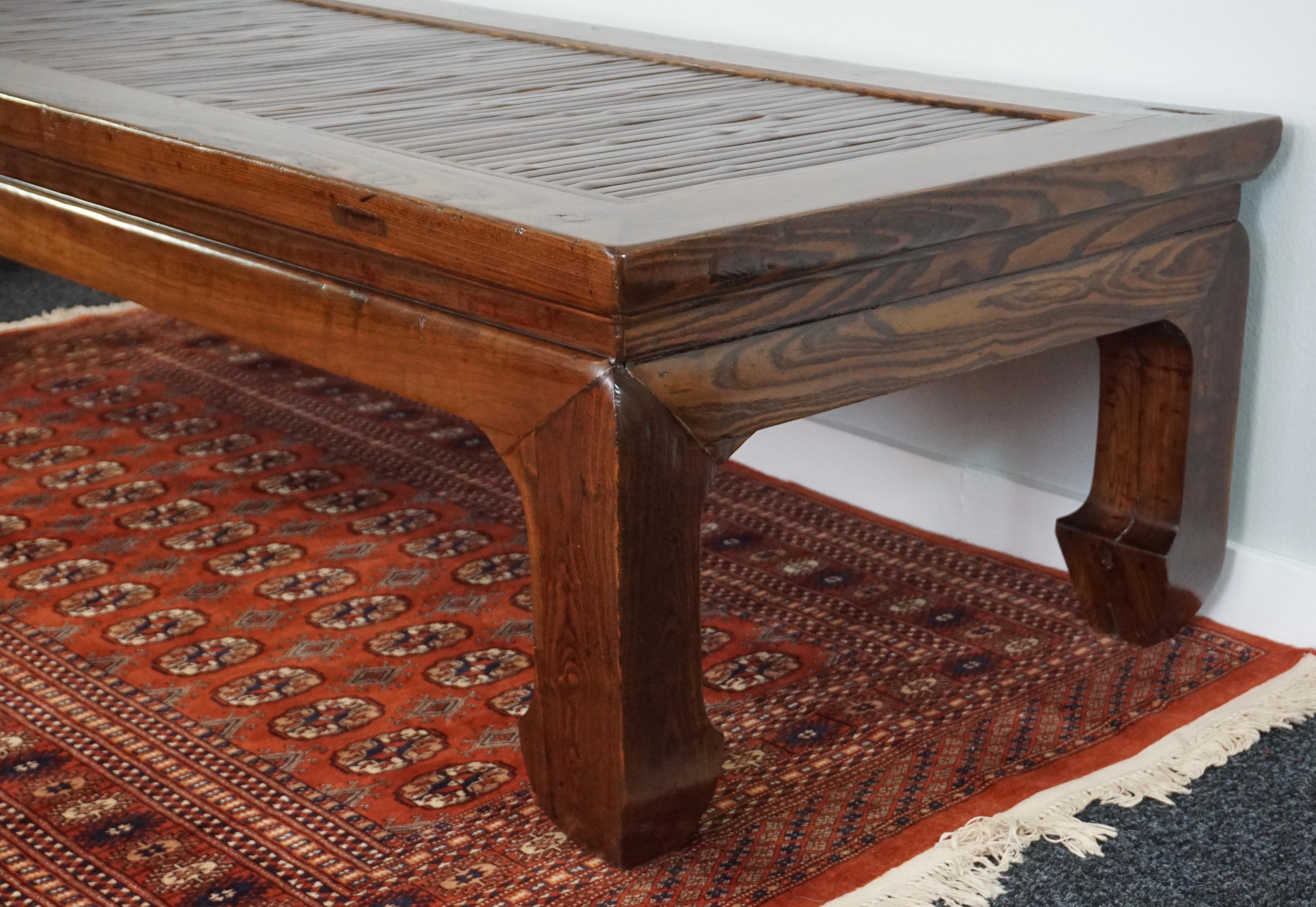 Late 19th Century Chinese Ching Dynasty Elm Wood Opium Bed Coffee Table
