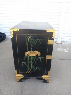 Lacquered Chinese Chinoiserie Cabinet w/ Brass and Painted Accents