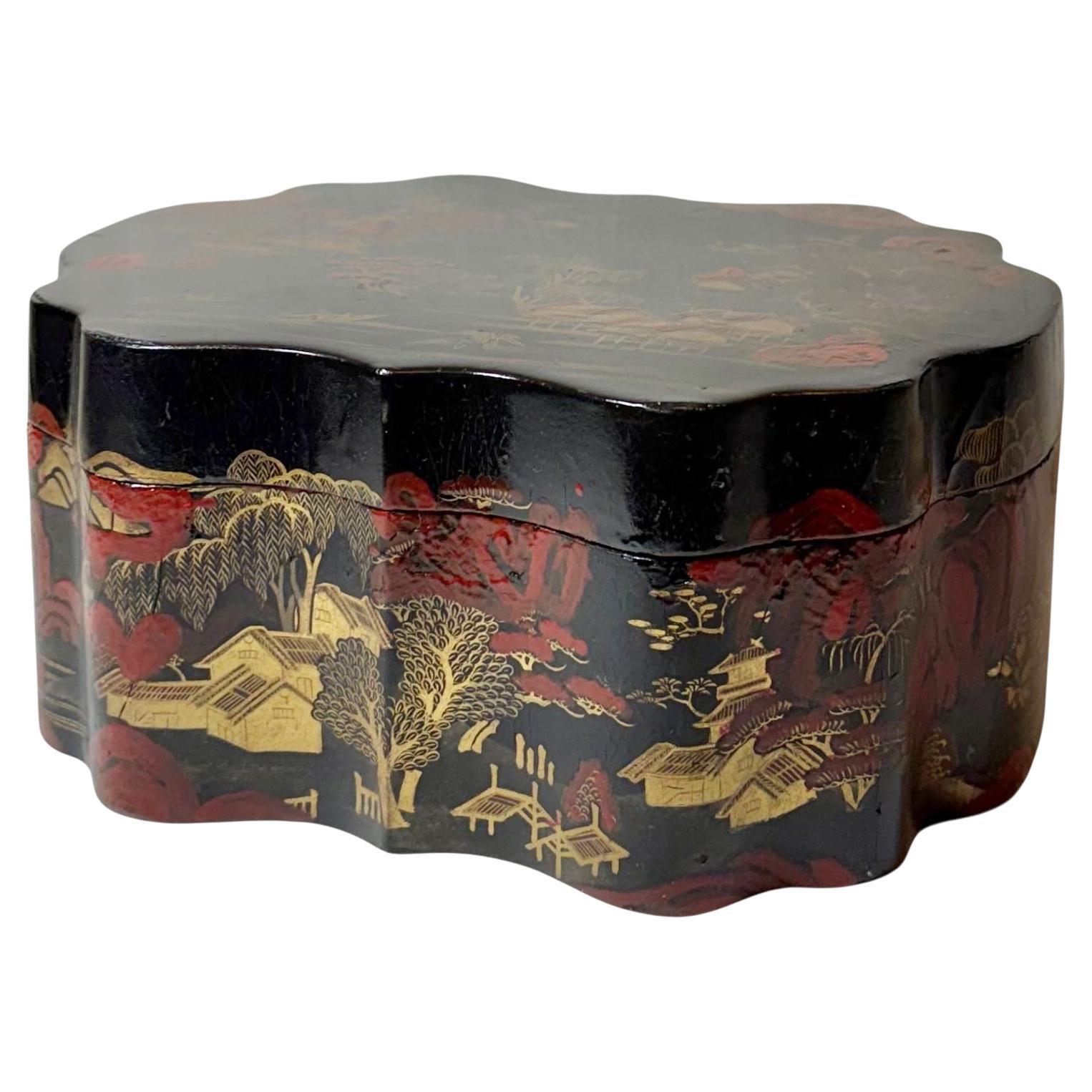 Chinese Chinoiserie Black Lacquer Box