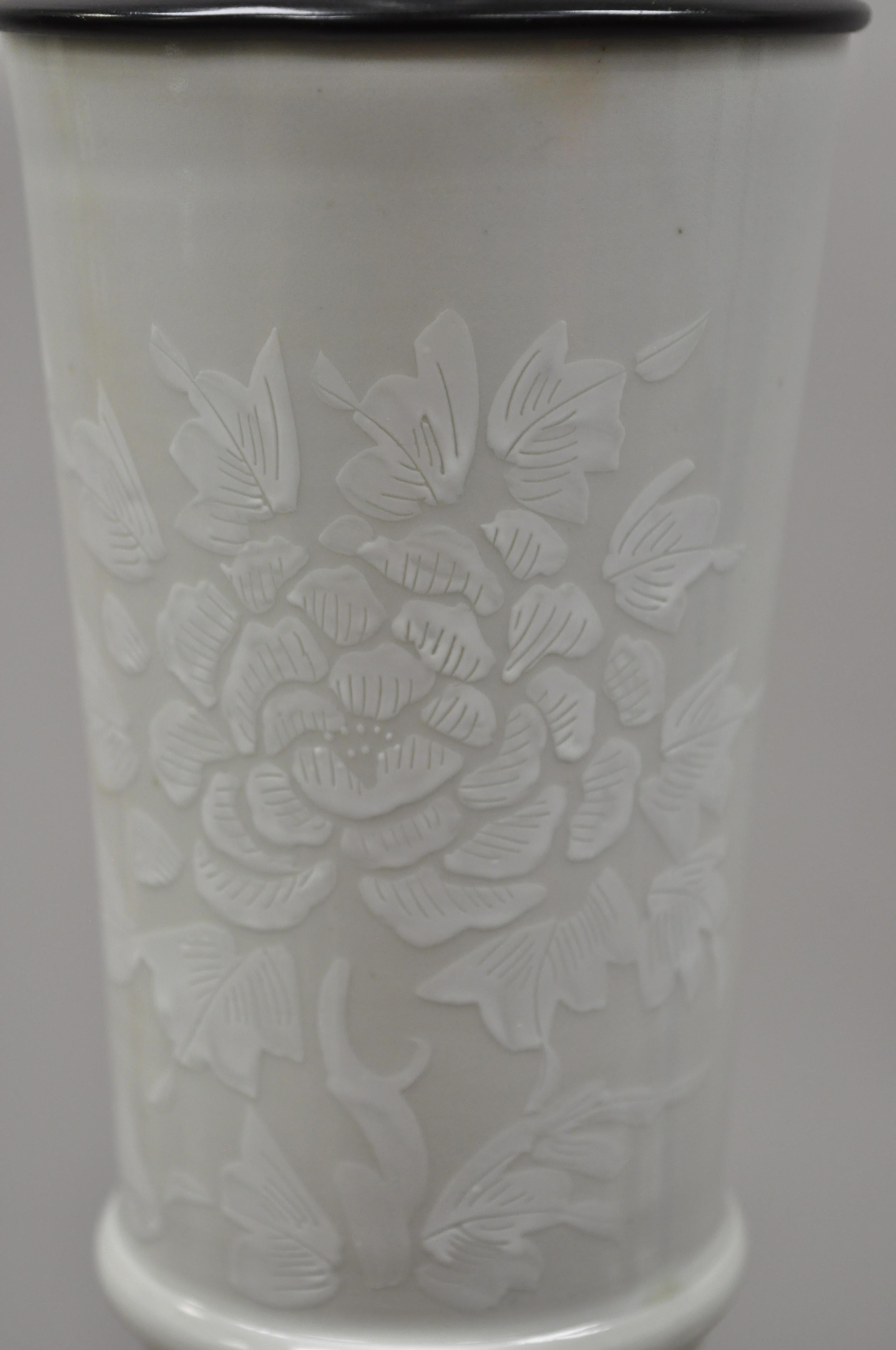Chinese Chinoiserie Bulbous Porcelain Jardinière Gray Ceramic Large Table Lamp 1