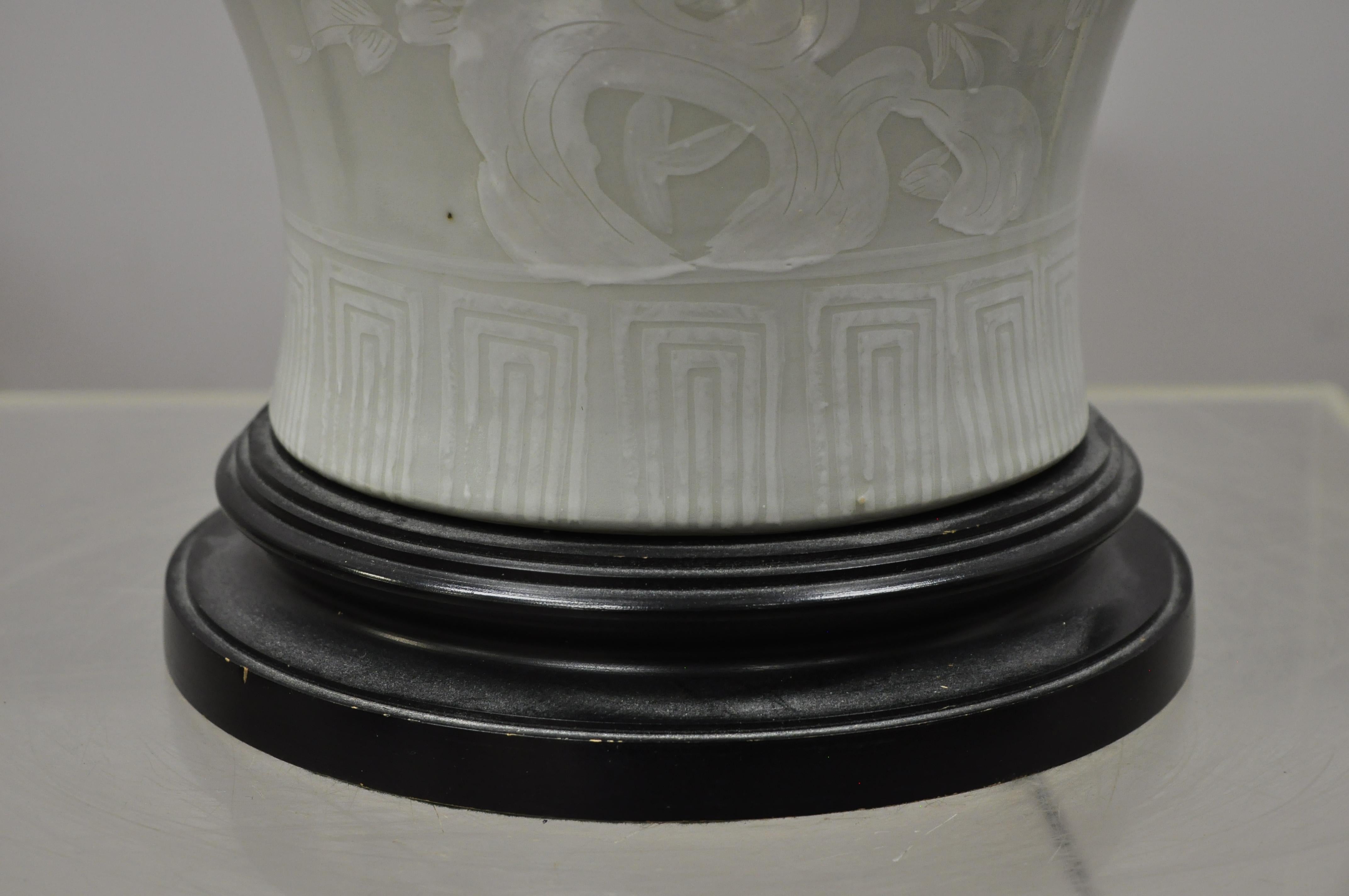 Chinese Chinoiserie Bulbous Porcelain Jardinière Gray Ceramic Large Table Lamp 4