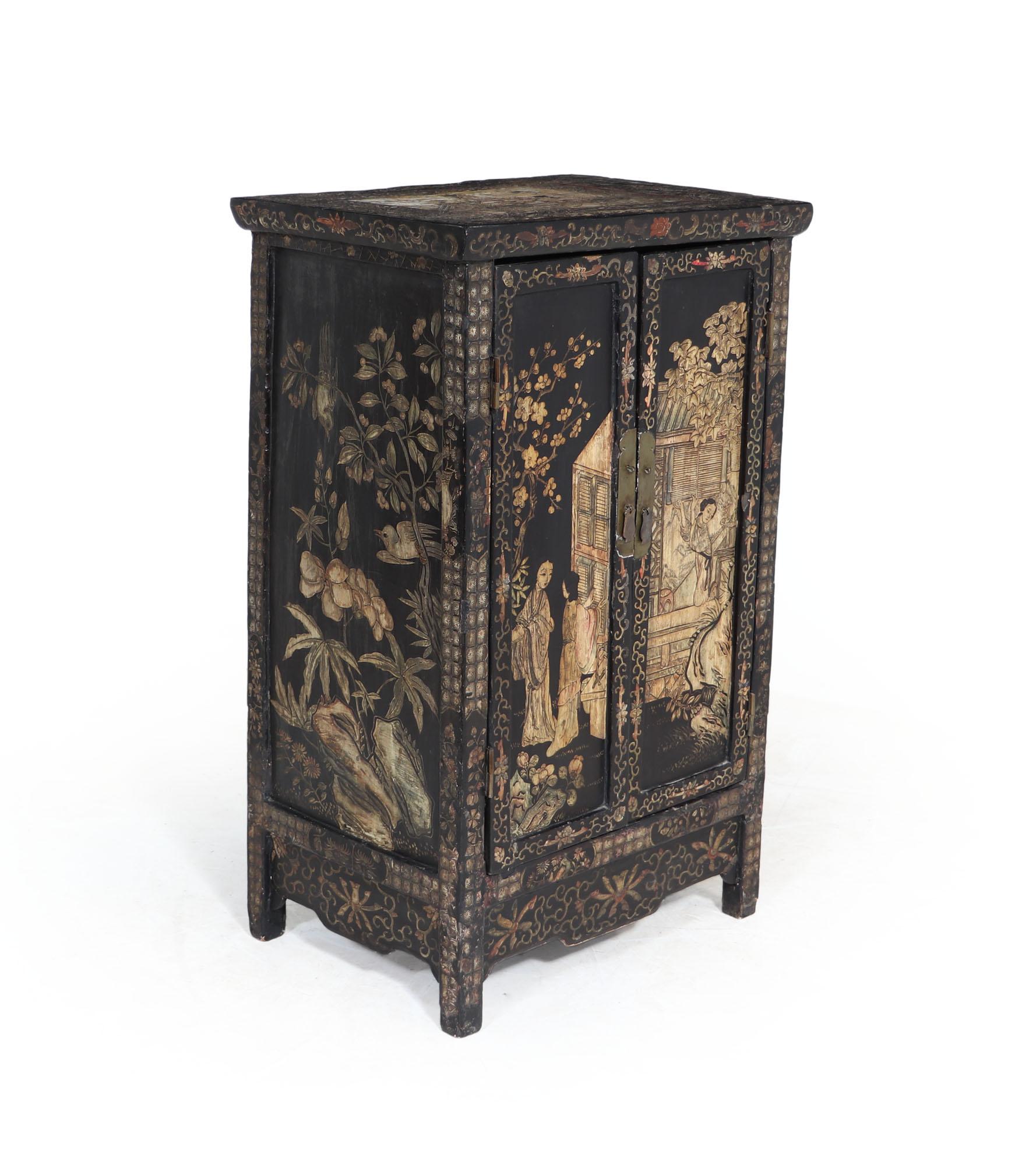 Lacquered Chinese Chinoiserie Cabinet c1860