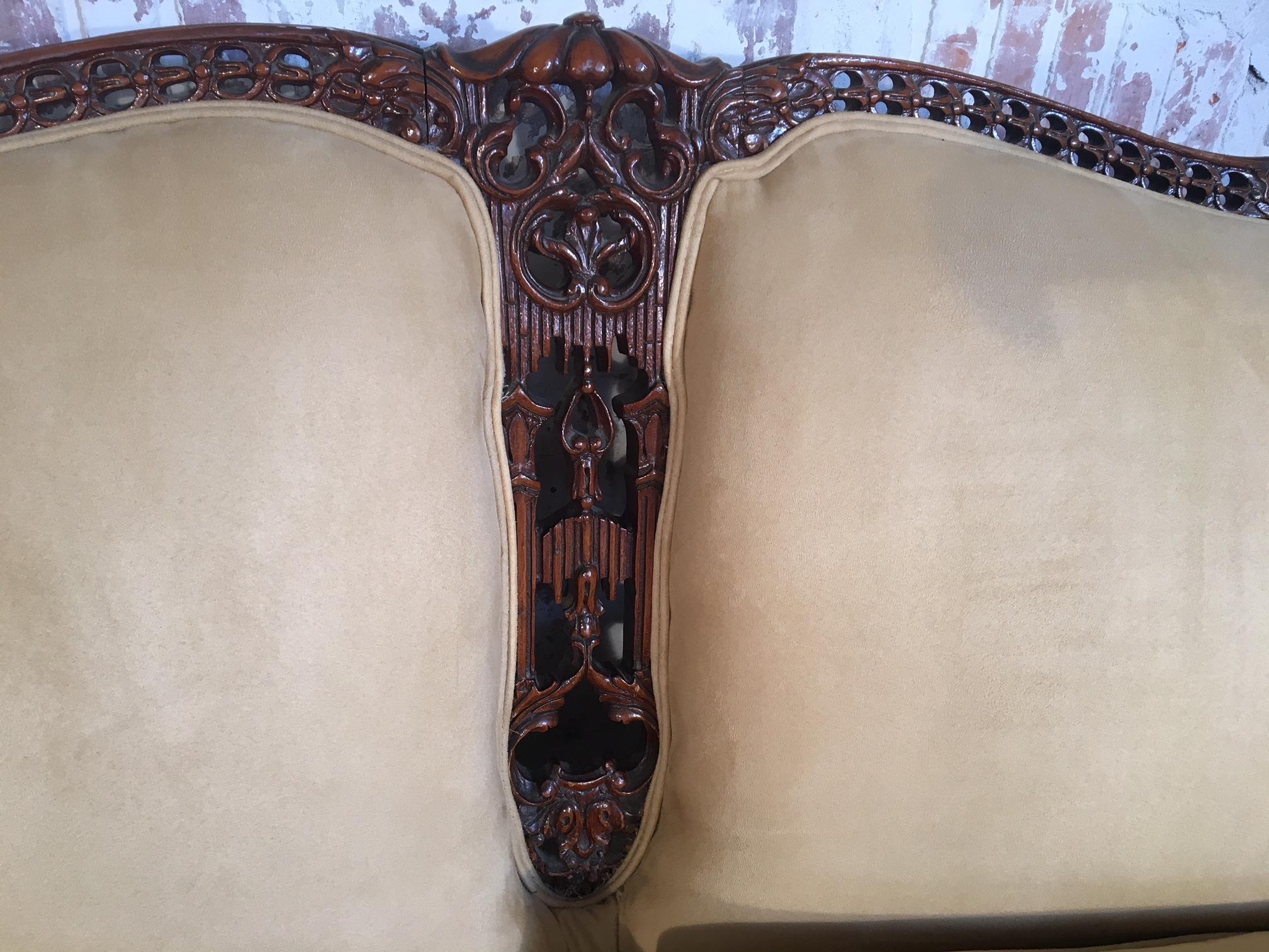 Chinese Chinoiserie Carved Wood Sofa 1
