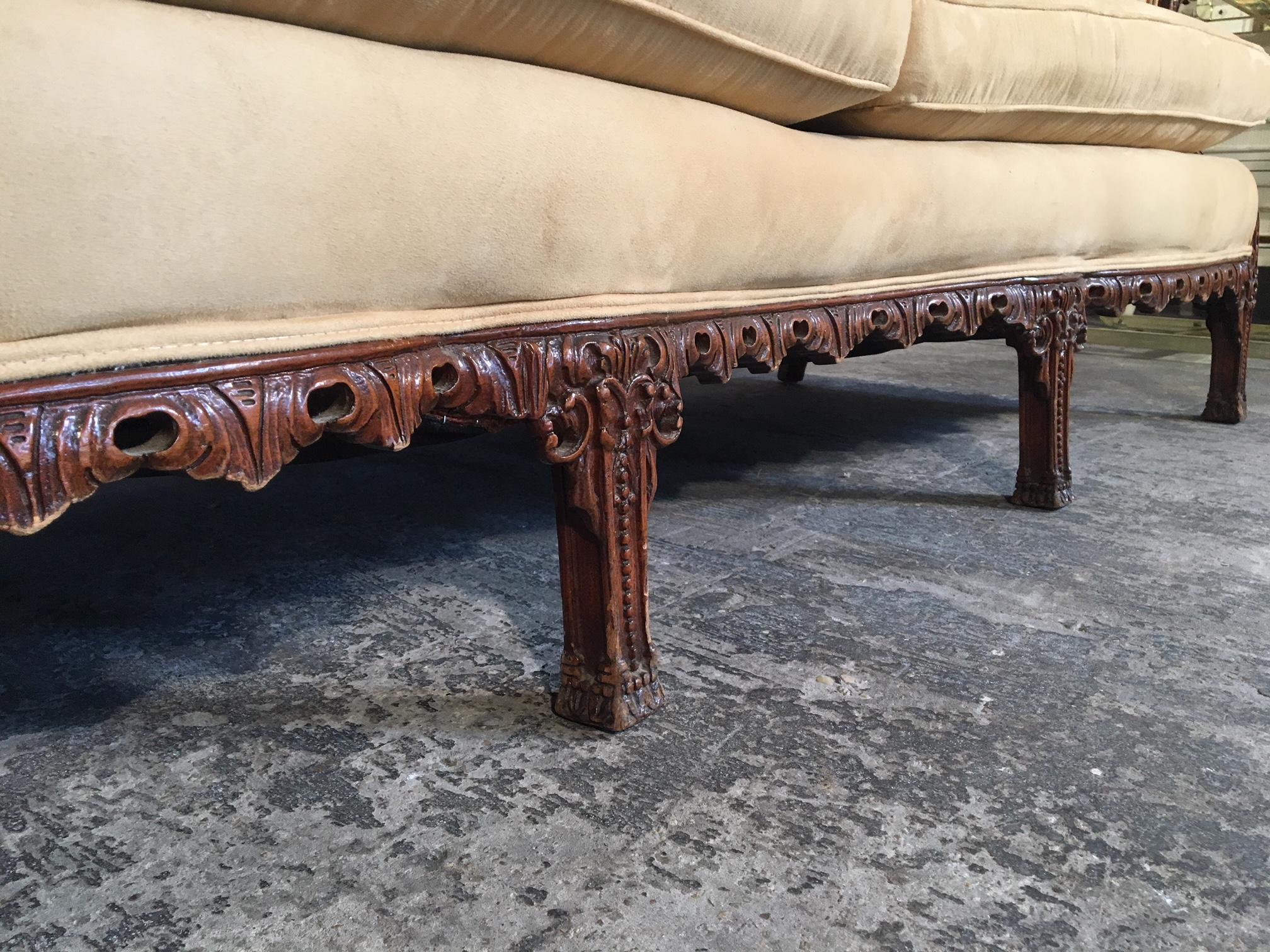 Chinese Chinoiserie Carved Wood Sofa 3