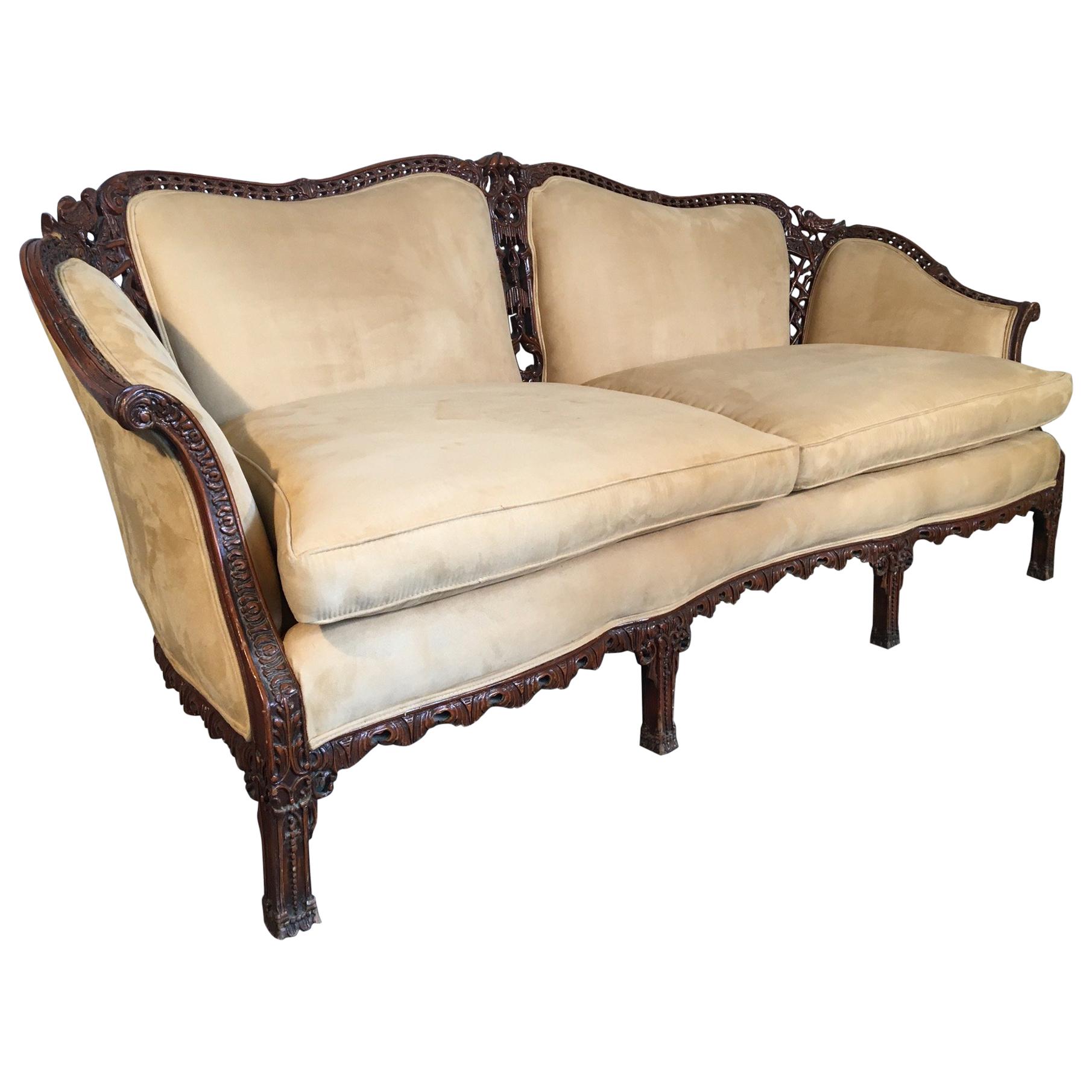 Chinese Chinoiserie Carved Wood Sofa