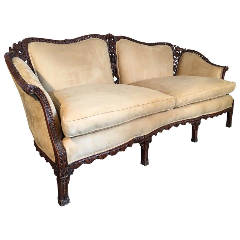 Chinese Chinoiserie Carved Wood Sofa