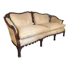 Used Chinese Chinoiserie Carved Wood Sofa
