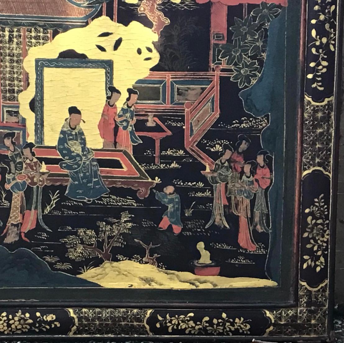 Chinese Export Chinese Chinoiserie Decorated Lacquer Panels, a Pair For Sale
