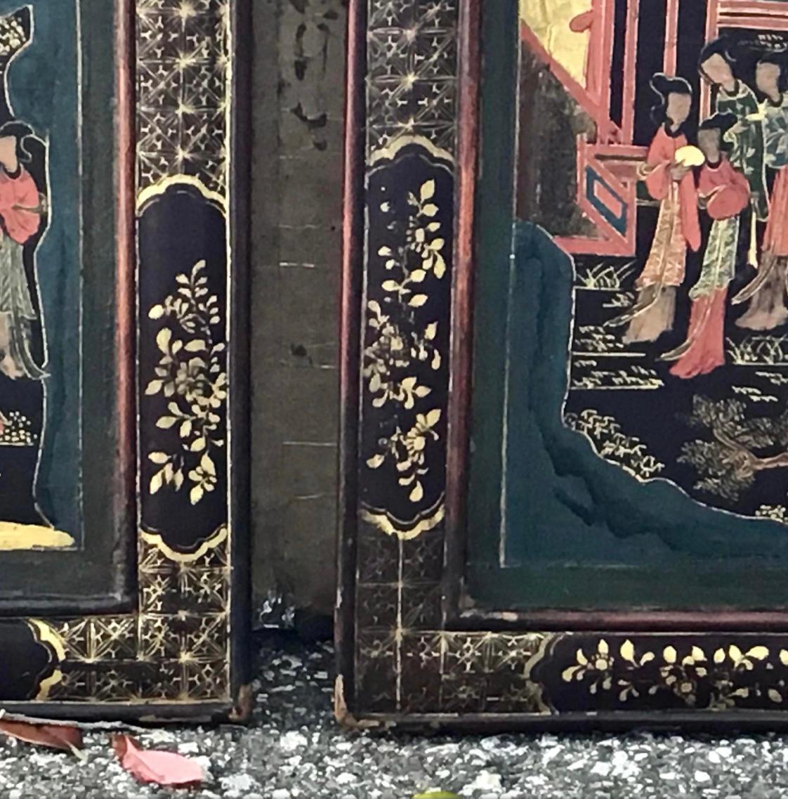 Chinese Chinoiserie Decorated Lacquer Panels, a Pair For Sale 2