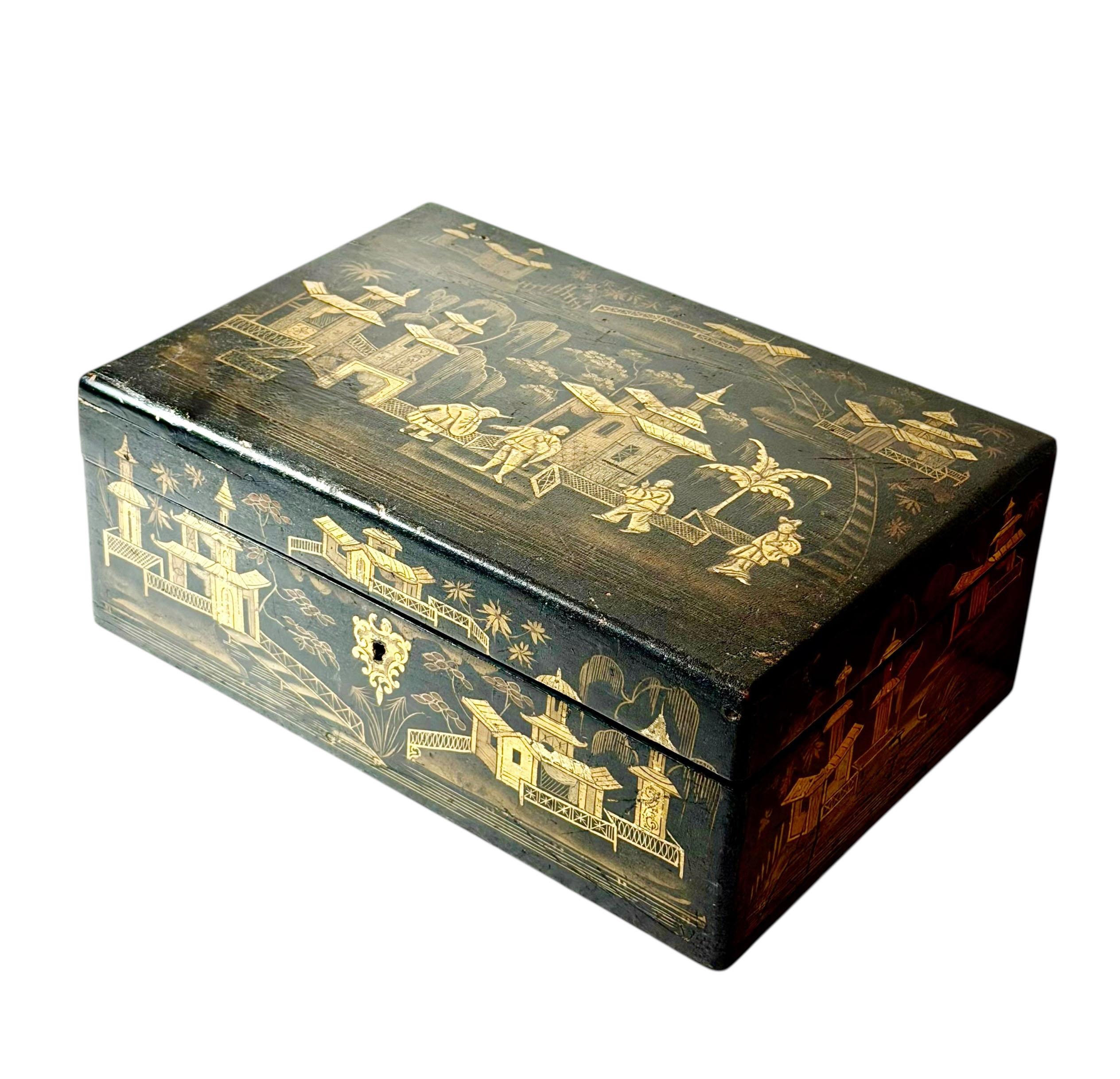 Chinesische Chinoiserie Dekorative Box (Holz) im Angebot