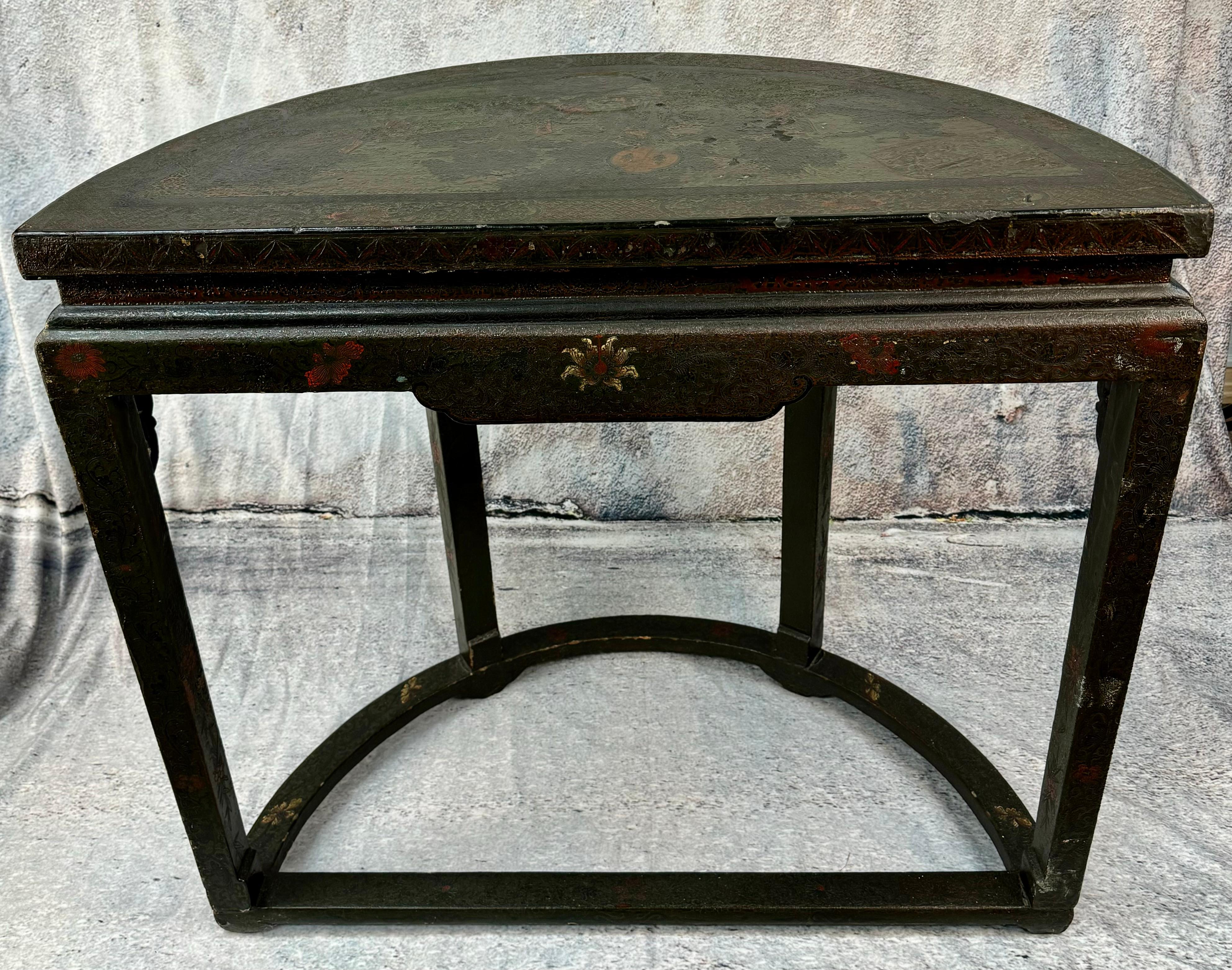 Chinese Chinoiserie Demilune Table  In Good Condition For Sale In Bradenton, FL