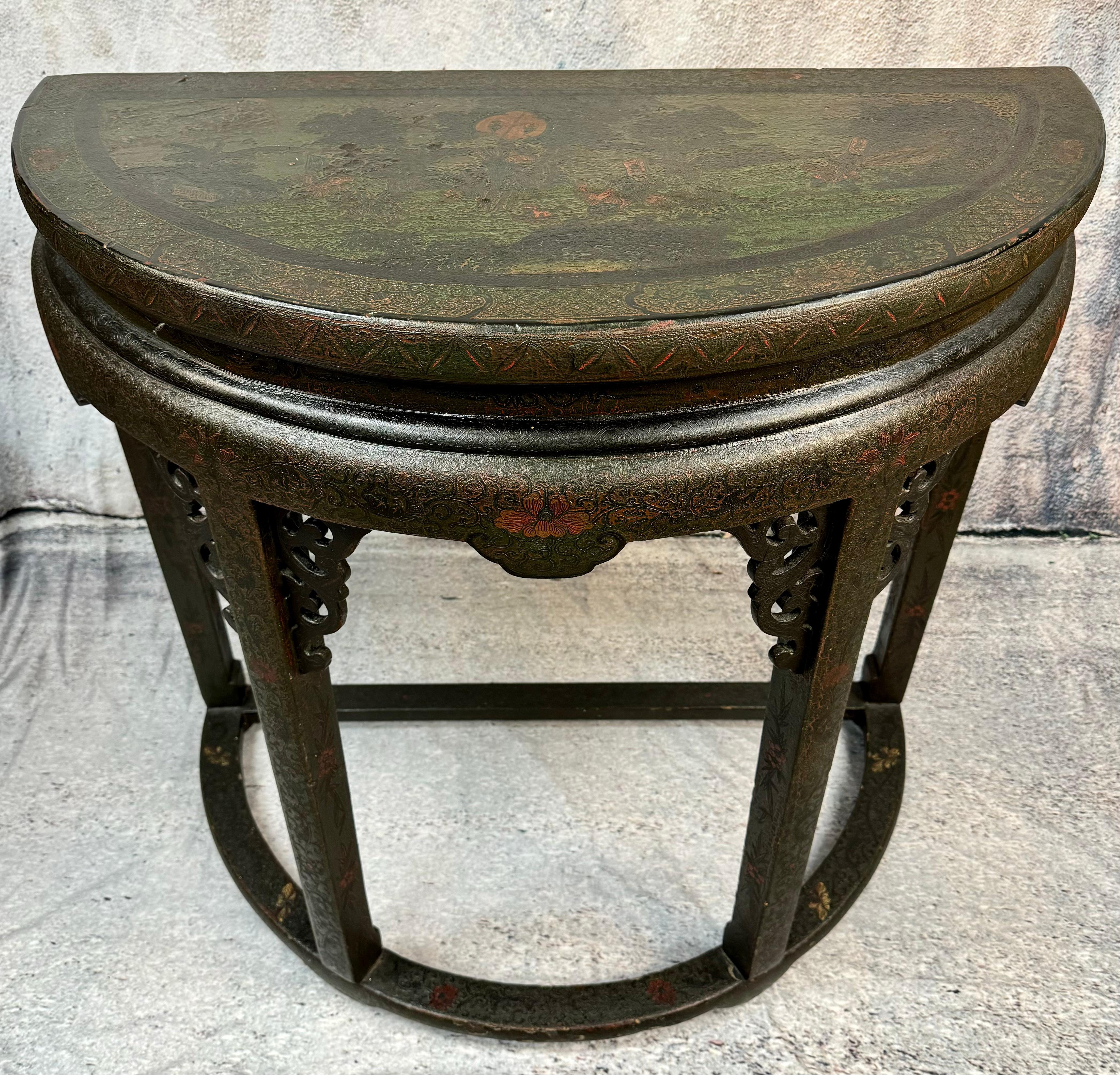 19th Century Chinese Chinoiserie Demilune Table  For Sale