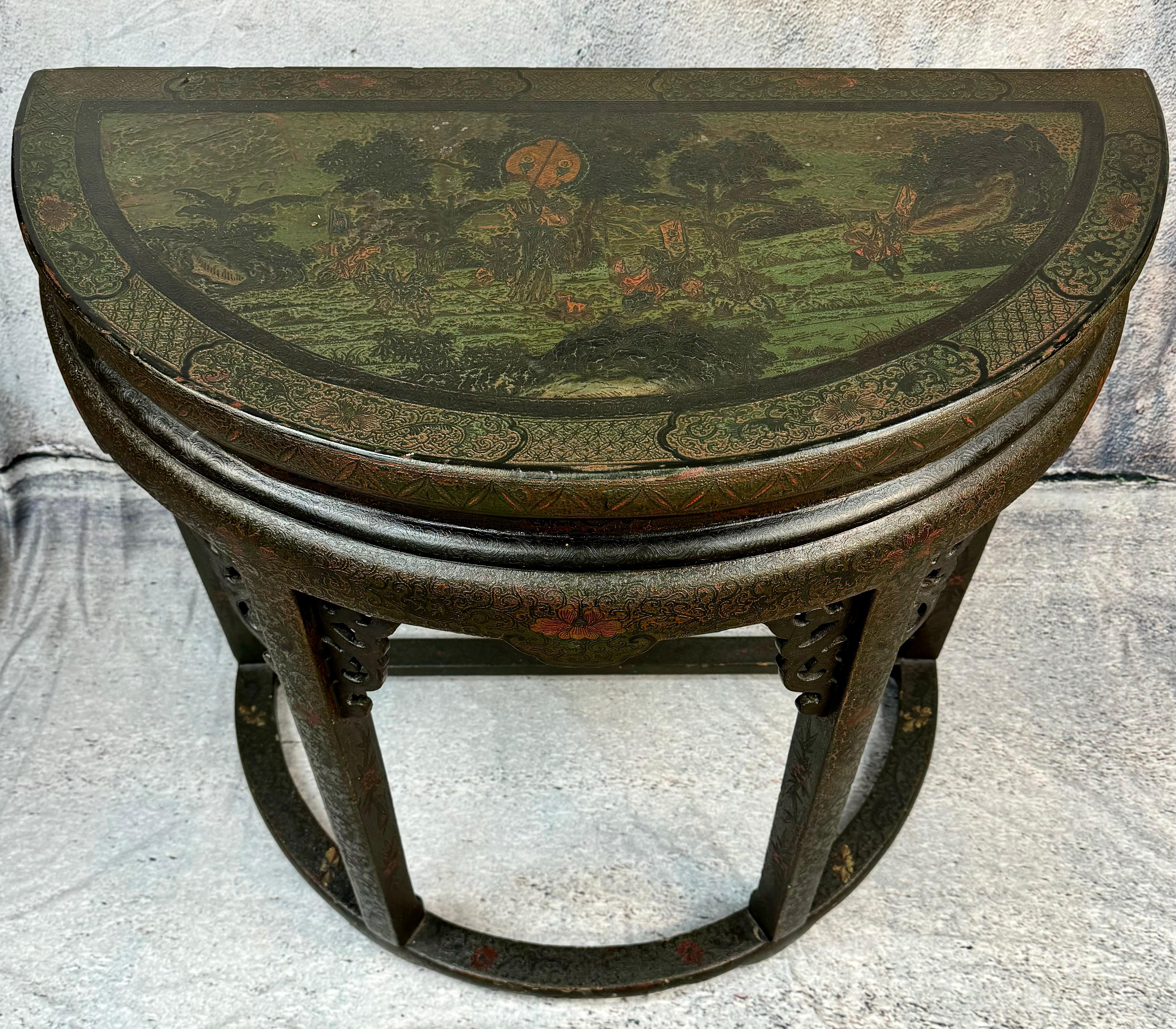 Chinese Chinoiserie Demilune Table  For Sale 1